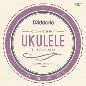 EJ87C Titanium Ukulele Strings, Concert, Optimized for Concert Ukuleles tuned to standard GCEA tuning By D'Addario,USA